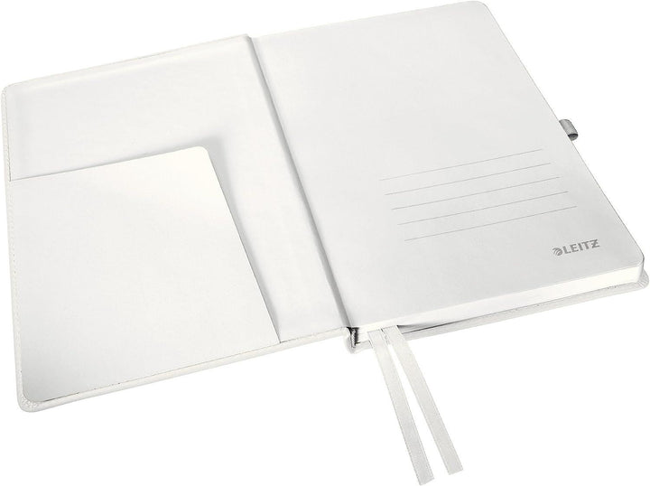 Leitz A5 Hard Cover Notebook, Arctic white Ruled, With 2 Bookmarks