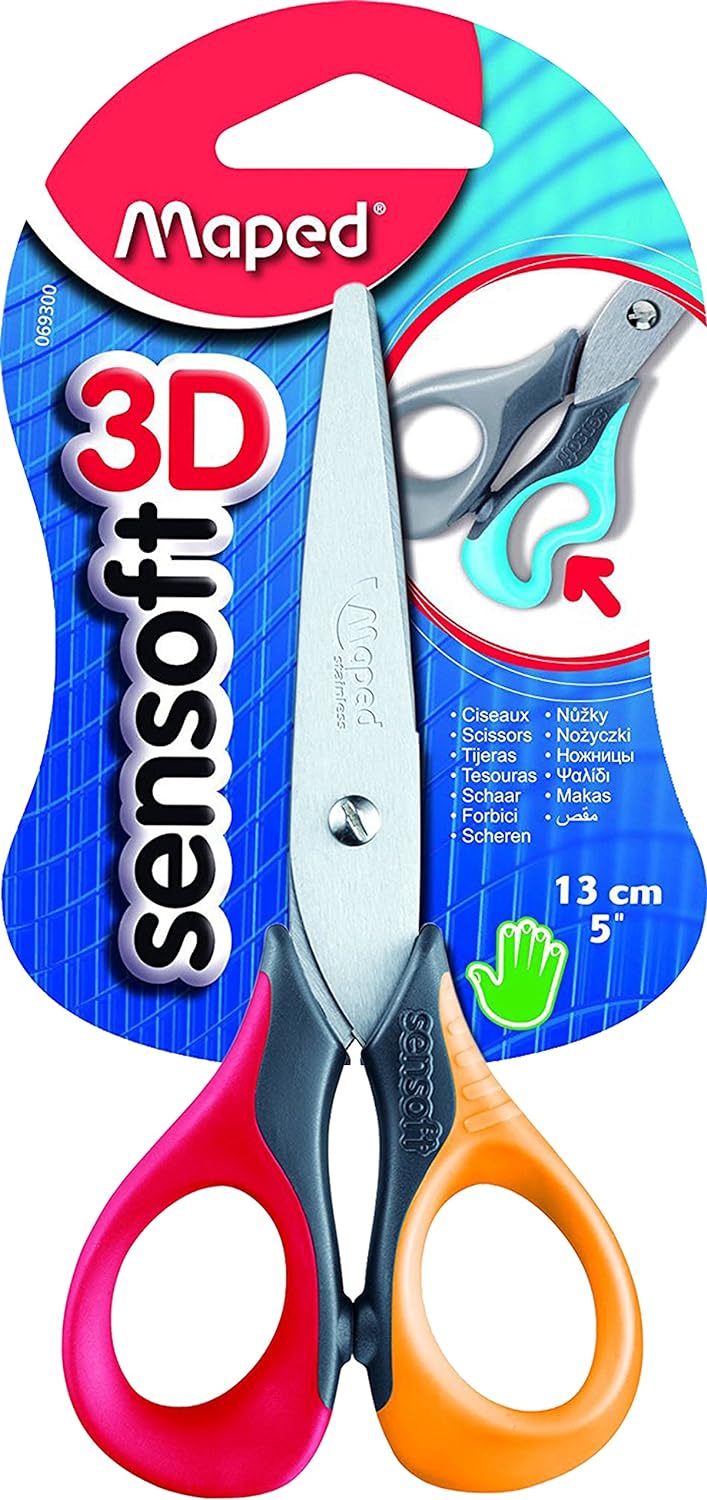 Maped Sensoft 3D Left Handed Scissors 13 cm Flexible Handles Reversed Blades Tip