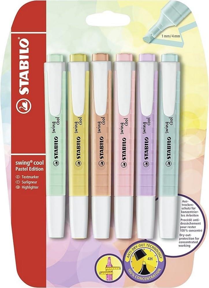 Stabilo swing cool Pastel Highlighter - Pack of 6 - Assorted Colours