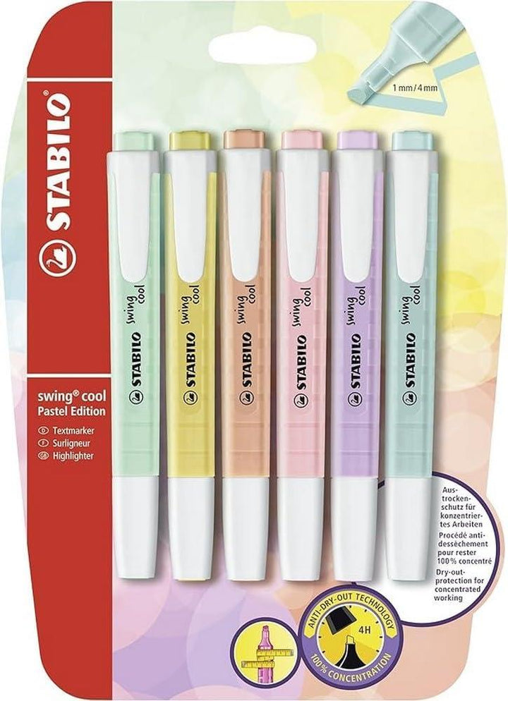 Stabilo swing cool Pastel Highlighter - Pack of 6 - Assorted Colours