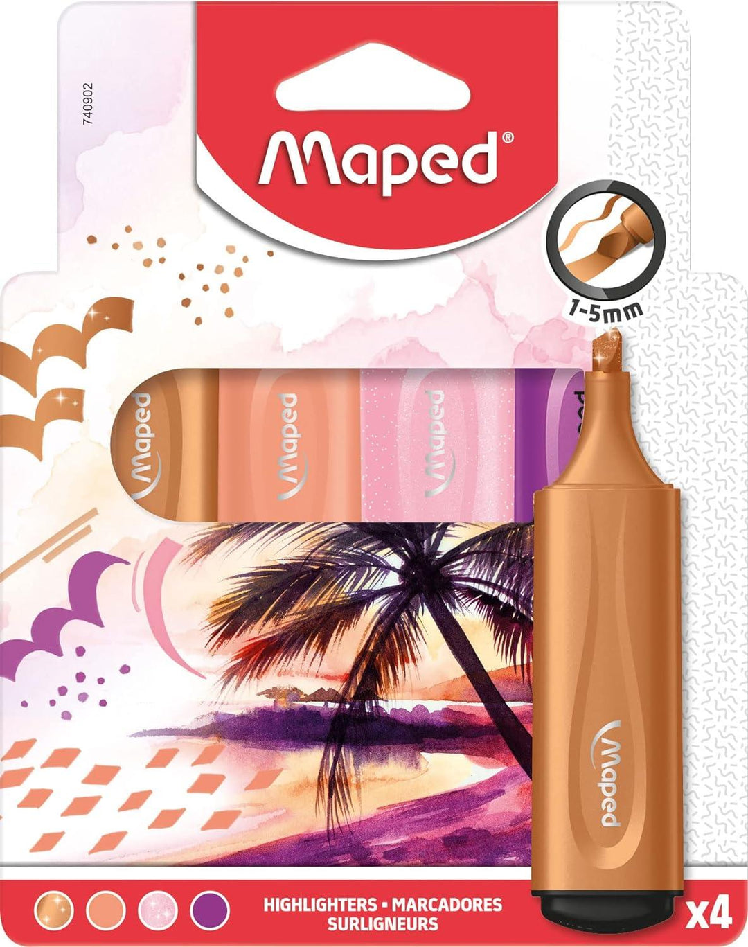 Maped Extra Soft Flexible Highlighters x4 Perfect Marking Result, Even On Uneven Surfaces, Clip On The Cap