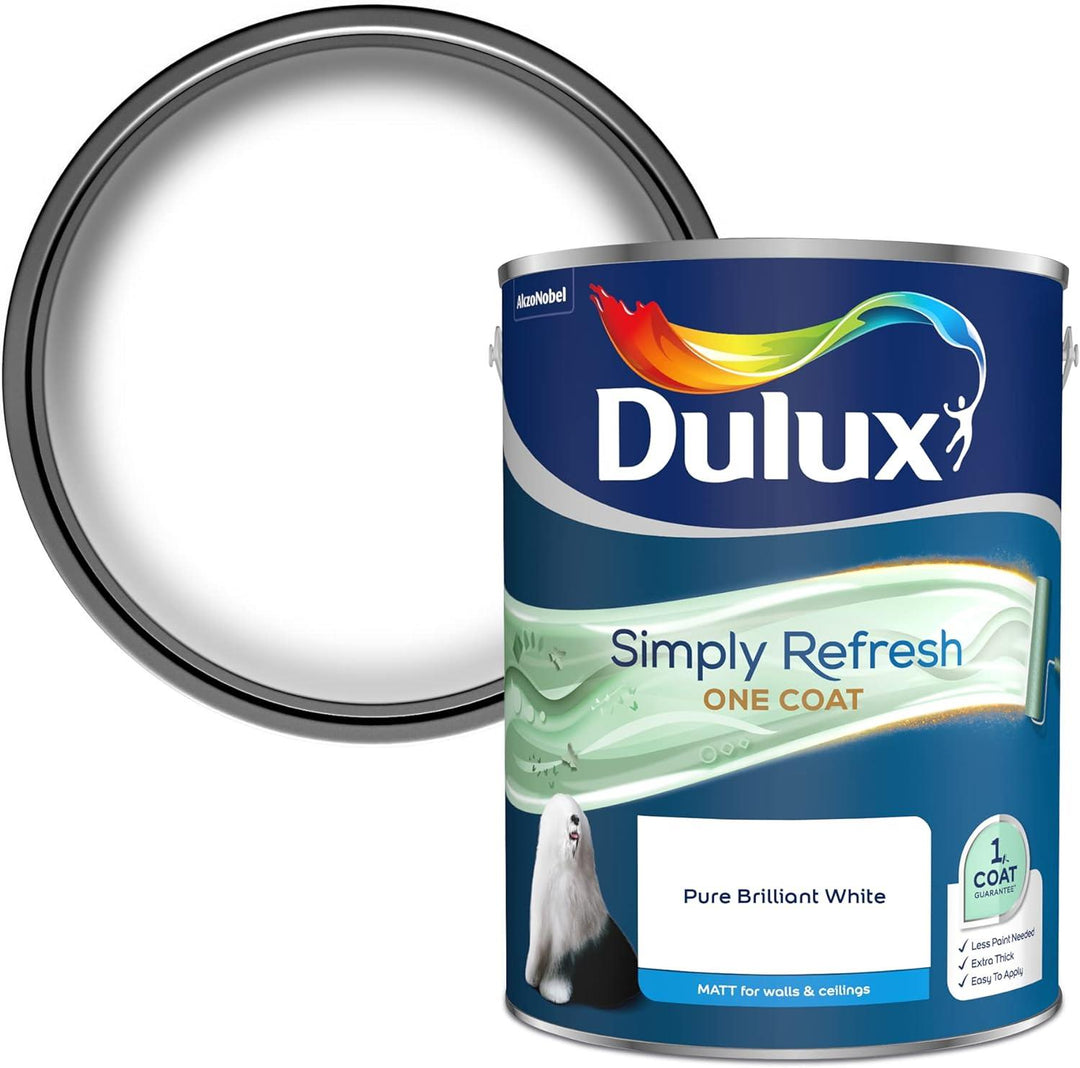 Dulux Simply Refresh One Coat Matt Emulsion Paint - Pure Brilliant White - 5L