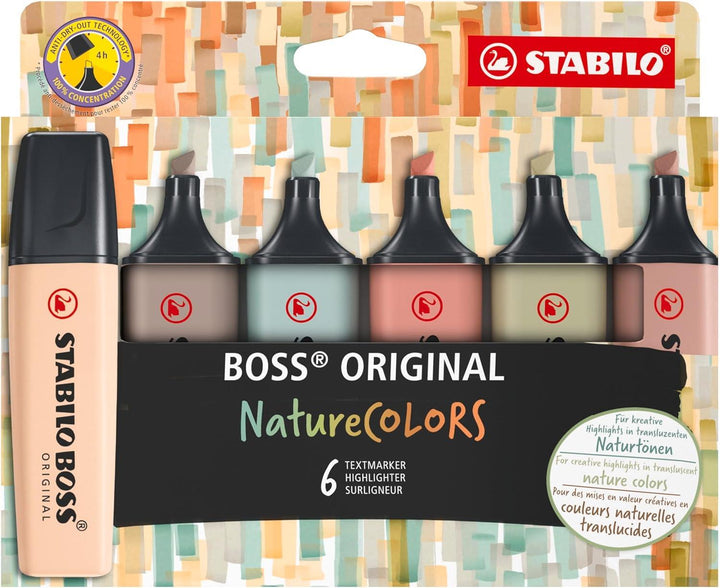 STABILO BOSS ORIGINAL Highlighter 6PK - Beige, Warm Grey, Earth Green, Sienna, Mud Green, Umber  NatureCOLORS