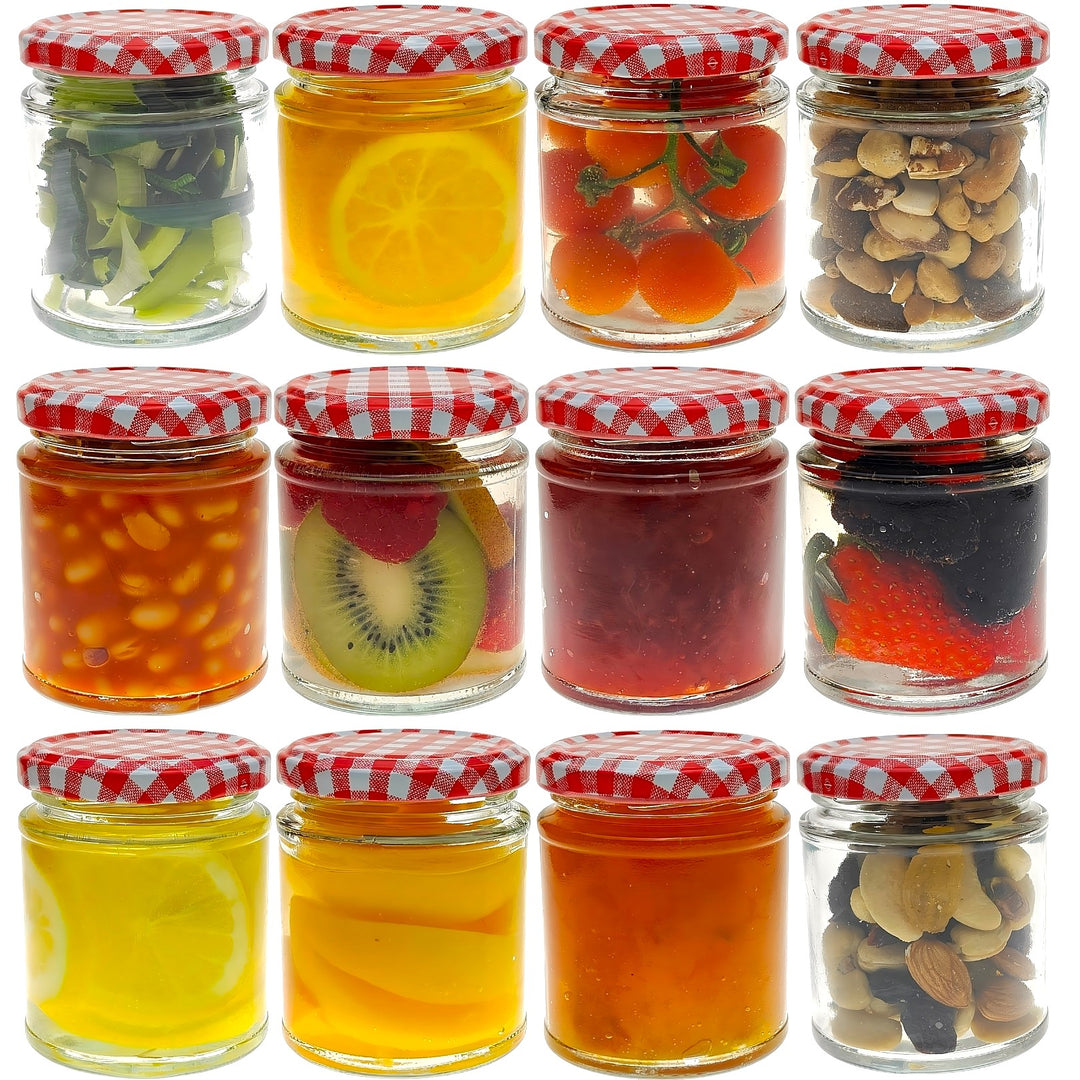 COS Glass Panelled Round Jam Jars + Red Gingham Lids: 190ml