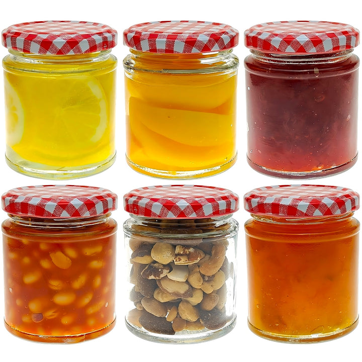 COS Glass Panelled Round Jam Jars + Red Gingham Lids: 190ml