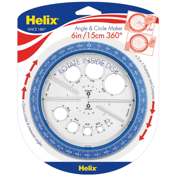 Helix Angle and Circle Maker 360° Assorted Colour 6 inch/15cm All in One Tool