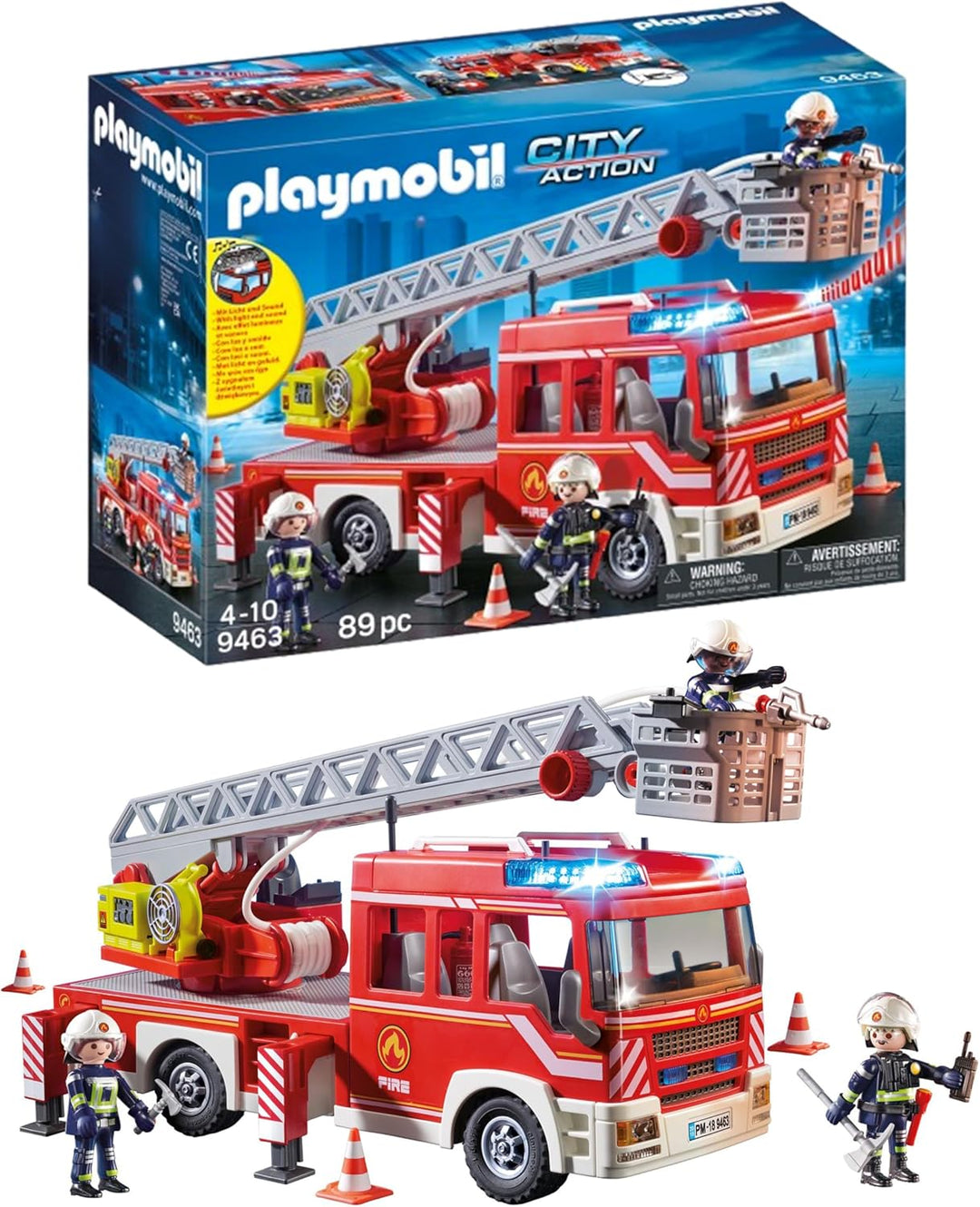 Playmobil 9463 City Action Fire Ladder Unit with Extendable Ladder with Lights and Sound