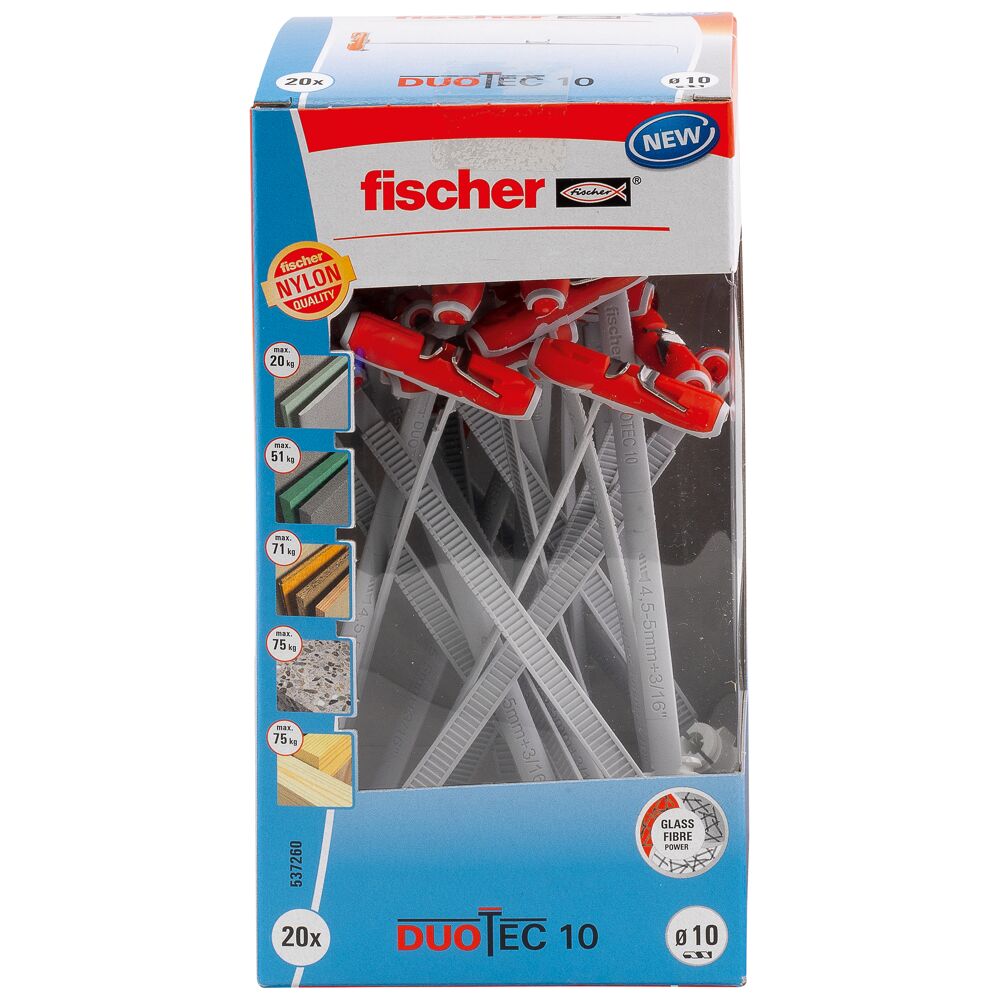 Fischer 537260 Cavity Fixing, Red/Grey, DUOTEC 10, Set Of 20 Pieces