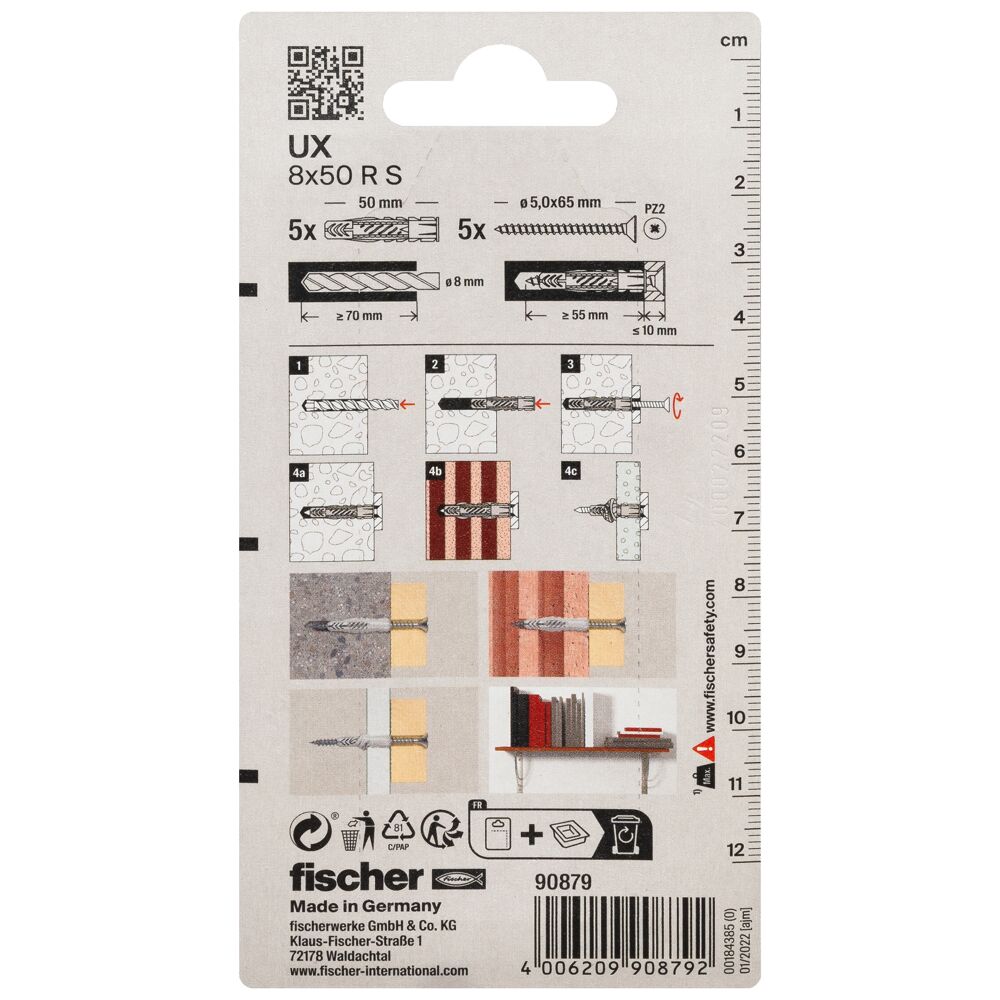 Fischer Universal Plug UX 8 x 50 R With Rim And Screw