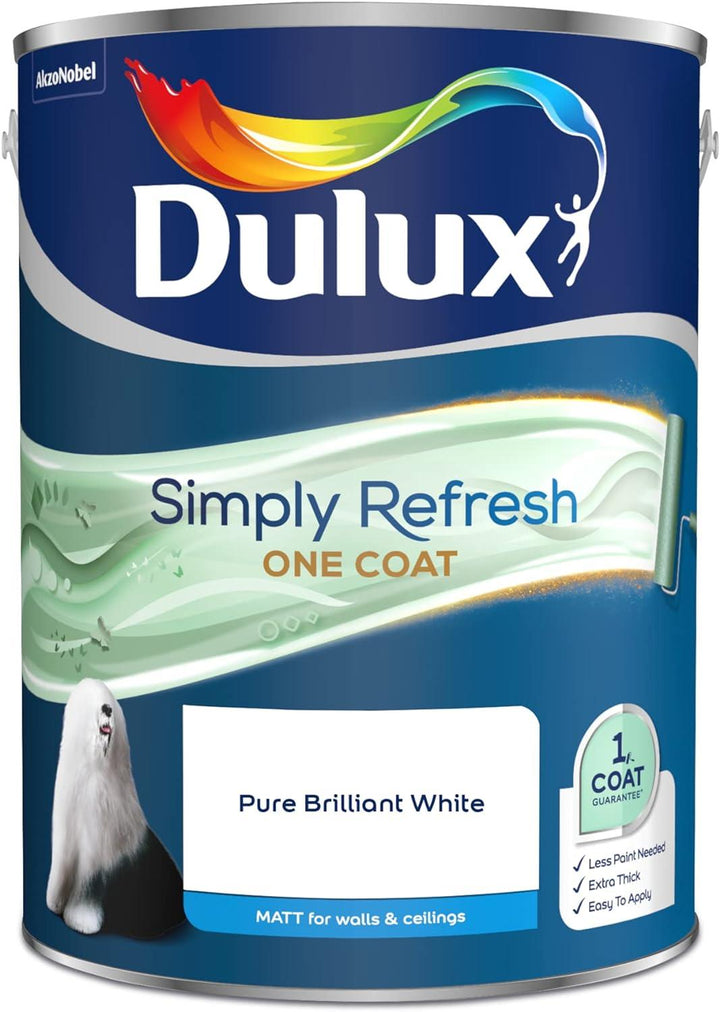 Dulux Simply Refresh One Coat Matt Emulsion Paint - Pure Brilliant White - 5L