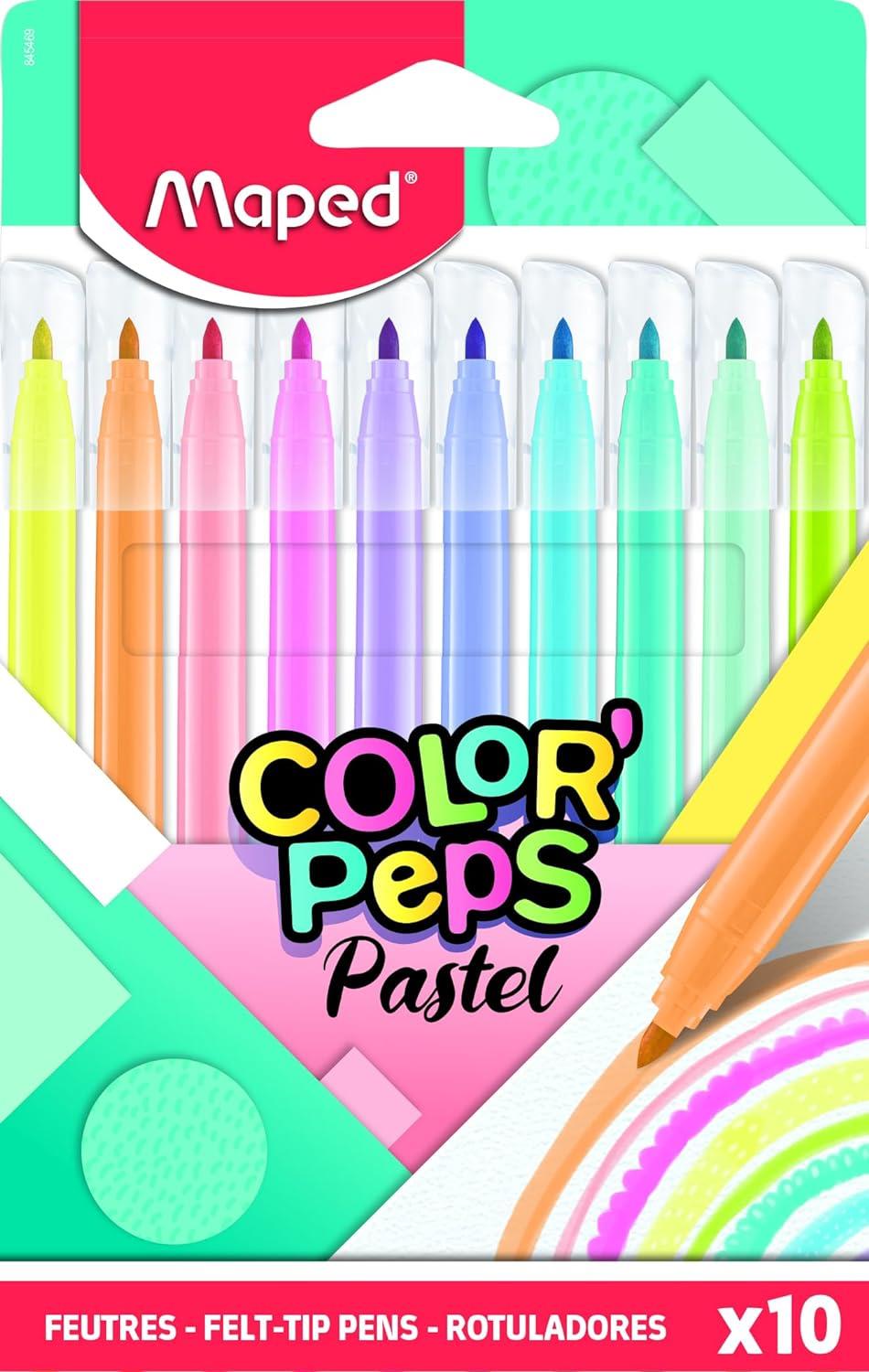 Maped Pastel Felt Tip Pens x10 Pastel Colouring Felt Pens Multicolour