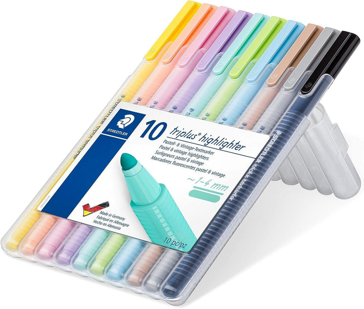 STAEDTLER 362 CSB10 Triplus Textsurfer Highlighter, 1-4mm Line Width - Assorted Pastel Colours (Pack of 10)