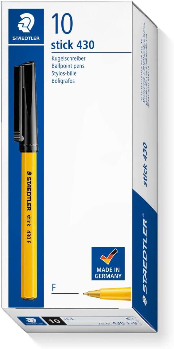 STAEDTLER Medium Stick 430 F-9 Ballpoint Pen Fine, Black, Box of 10