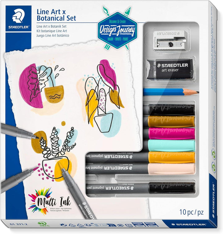 STAEDTLER Design Journey Pigment Arts Brush Line Art & Botanical Set - Mixed Set for Drawing (Pack of 10)