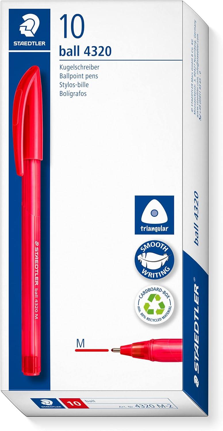 STAEDTLER 4320 M-2 Stick Rainbow Ballpoint Pen - Red (Box of 10)