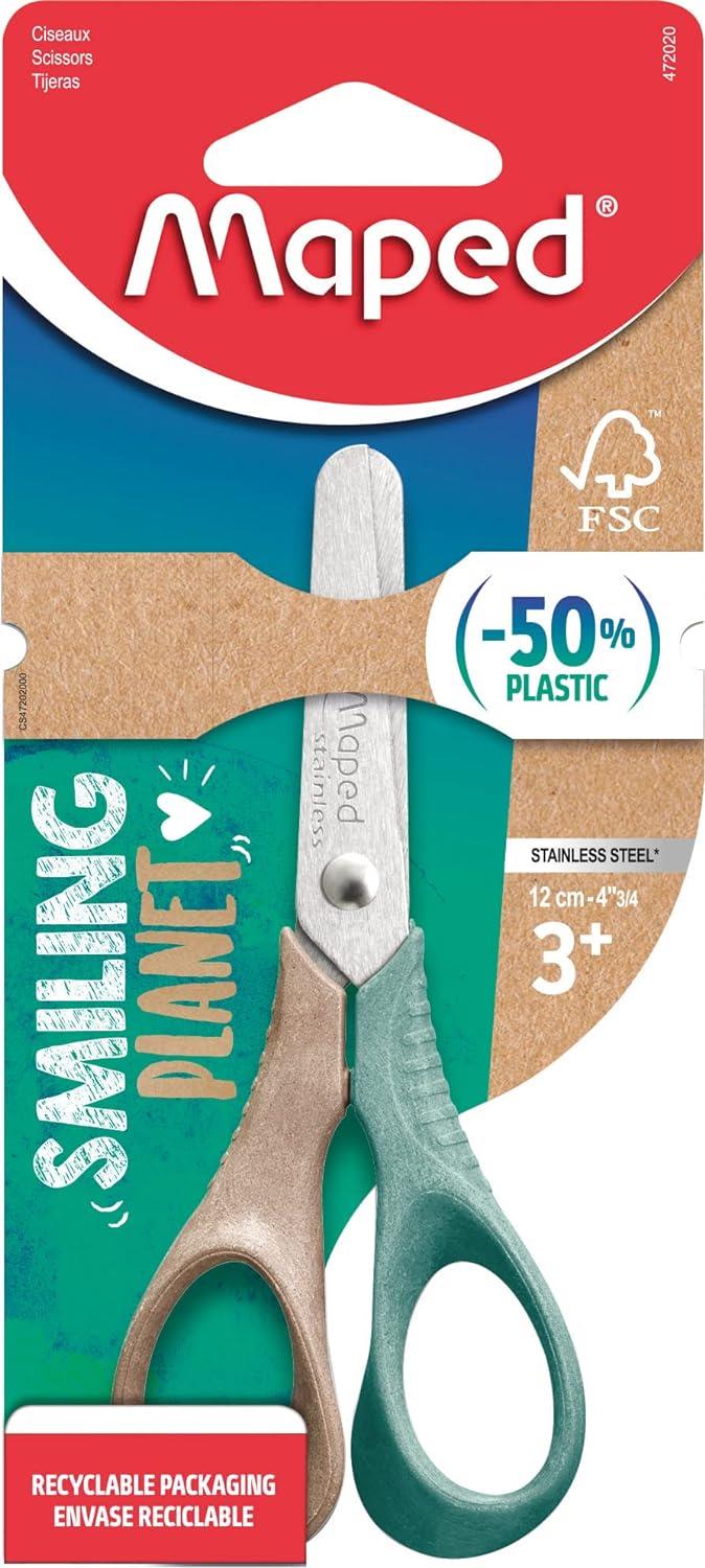 Maped - The Sustainable Smiling Planet Vivo Scissors, 12 cm 3D Shaped Handle Rings