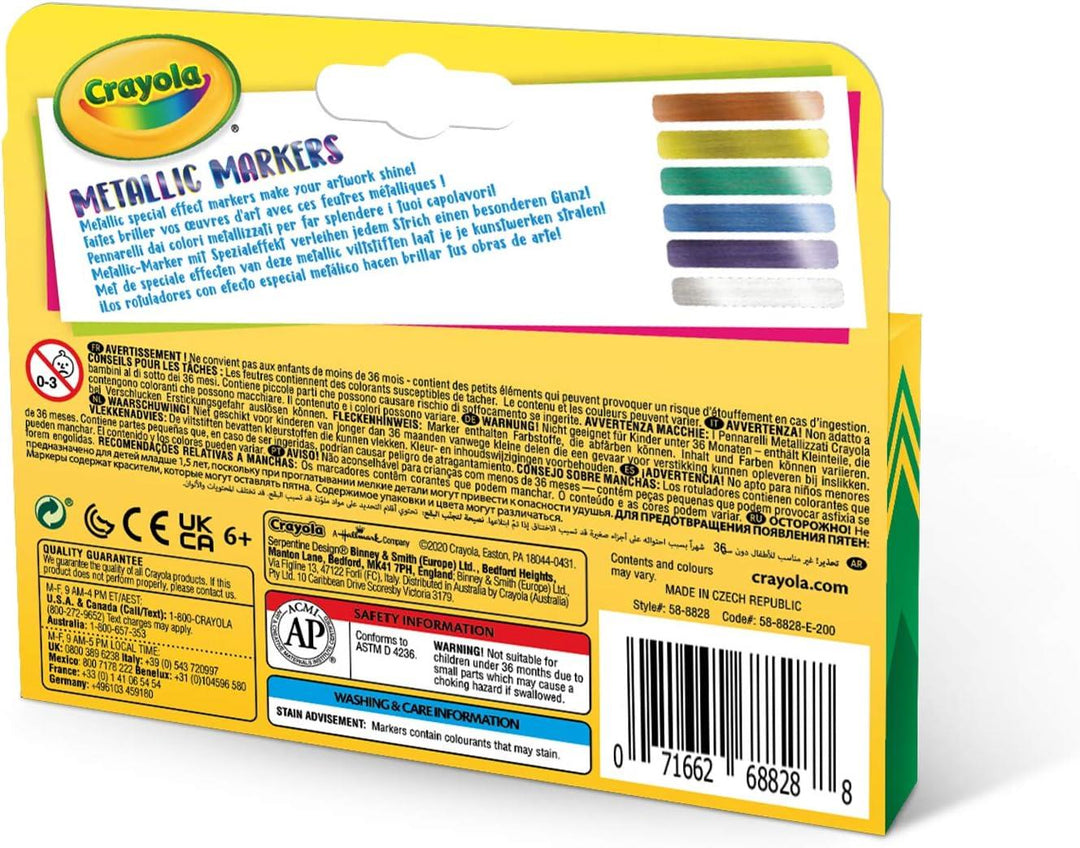 Crayola Metallic Markers - Assorted Colours Pack of 6 Ideal for Kids