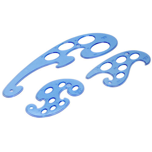 Helix French Curves And Ellipse Templates Blue Tint 3 Pack