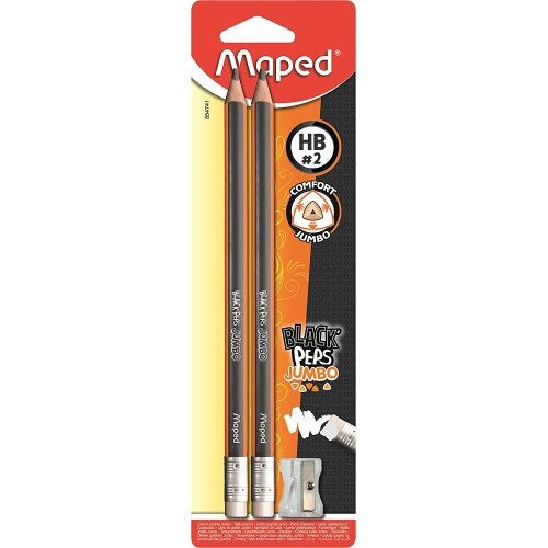 Maped Jumbo Eraser Black Peps Pencils on Blistercard 2 Pack