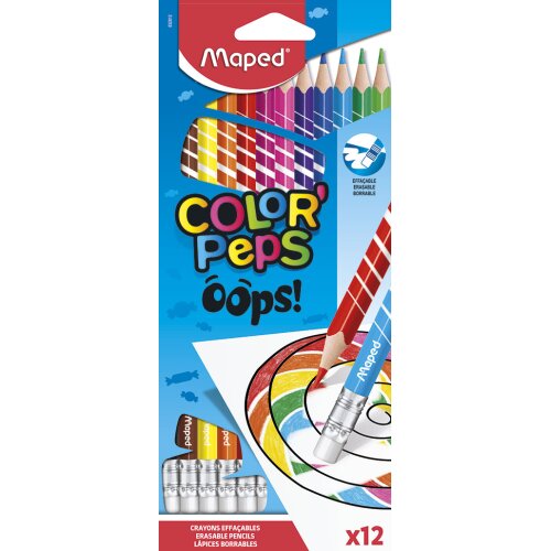 Maped Color Peps Oops Erasable Colouring Pencils 12 Pack