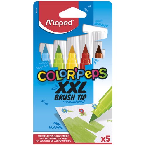 Maped Color Peps XXL Brush Colouring Felt Tip Pens Assorted Colours 5 pack