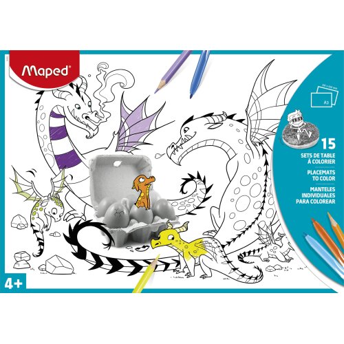 Maped Colouring Place Mat Sheets (Pack of 15 A3 Size), Assorted