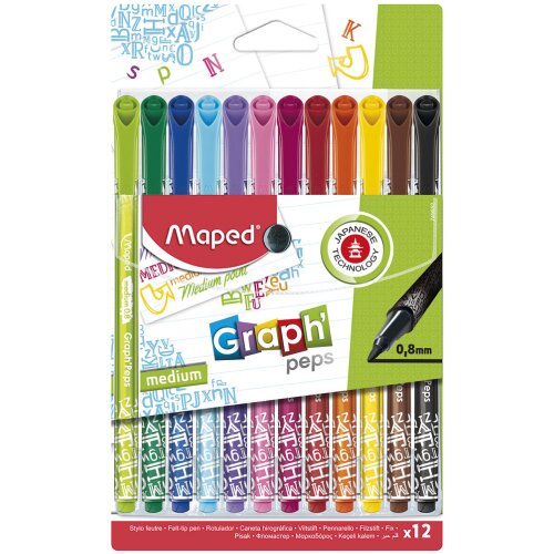 Maped Graph'peps Fineliner Pens Medium Tip 12 Pack