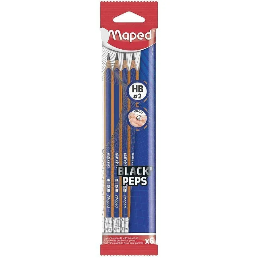 Maped Woodfree 2HB Eraser Tip Pencils 6 Pack