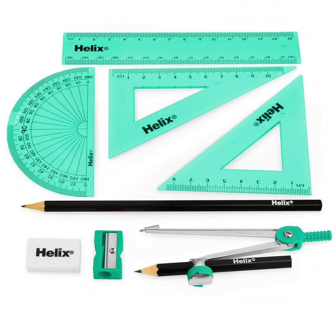 Helix Maths Set - Cool Curves Geometry Ruler Set Square Protractor School Set