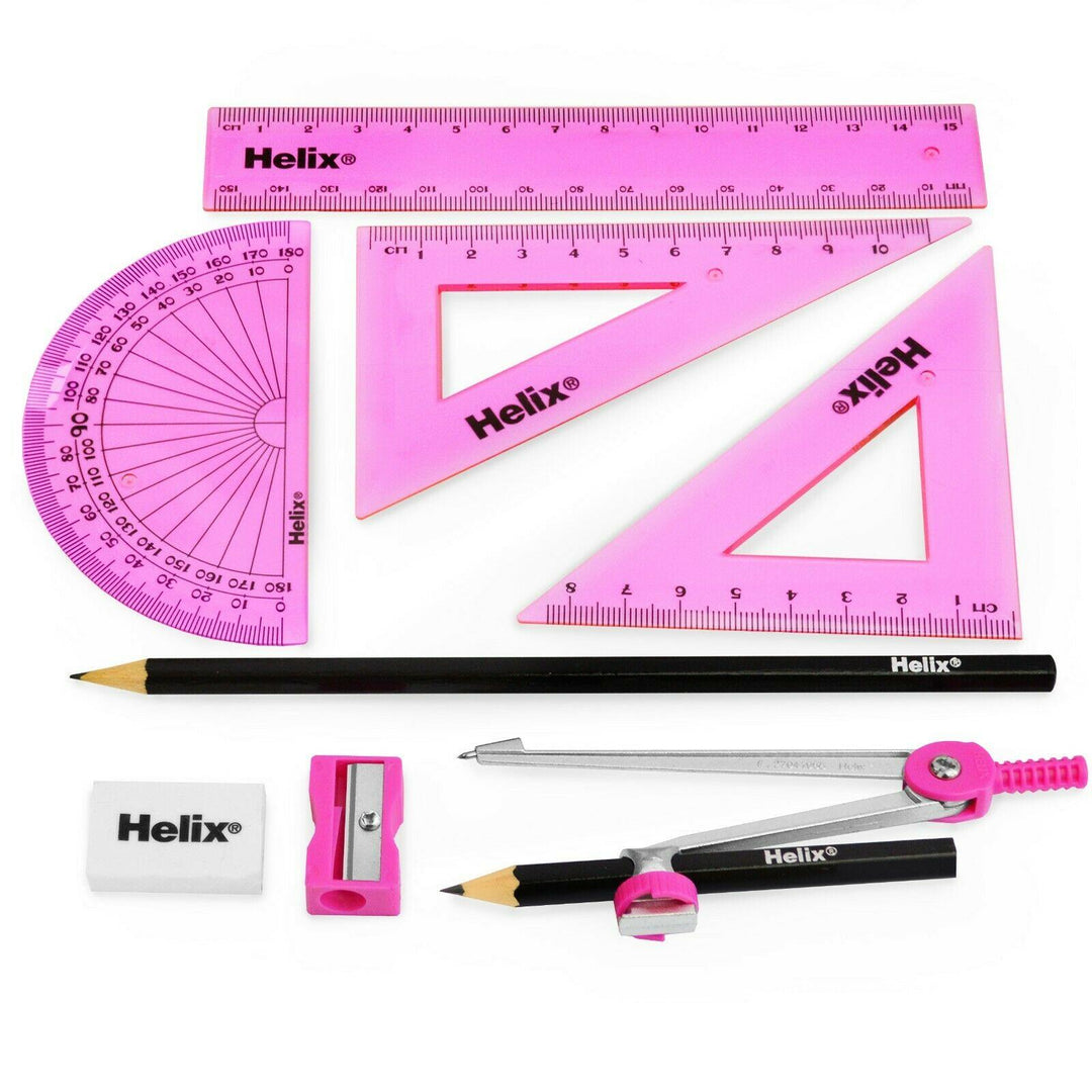 Helix Maths Set - Cool Curves Geometry Ruler Set Square Protractor School Set