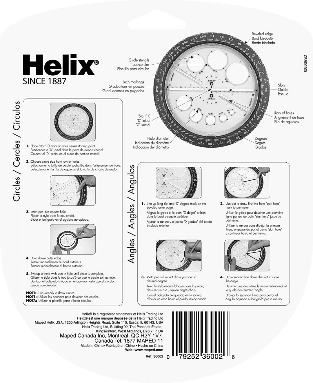 Helix Angle and Circle Maker 360° Assorted Colour 6 inch/15cm All in One Tool