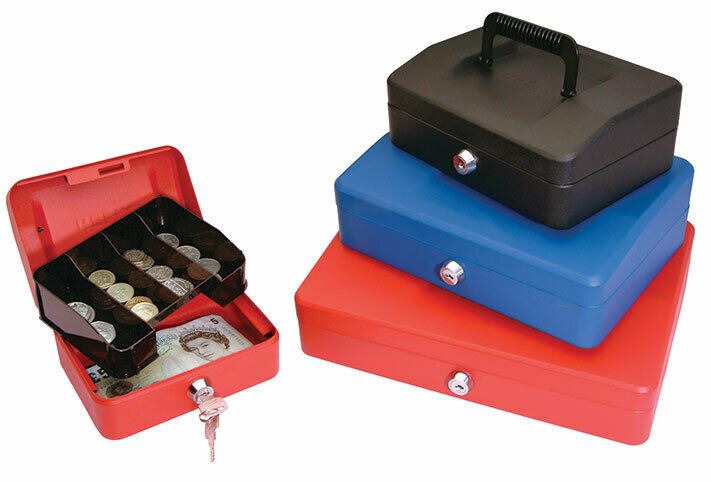 Cash Box Money Bank Steel Tin Security Safe Cash Key Lockable