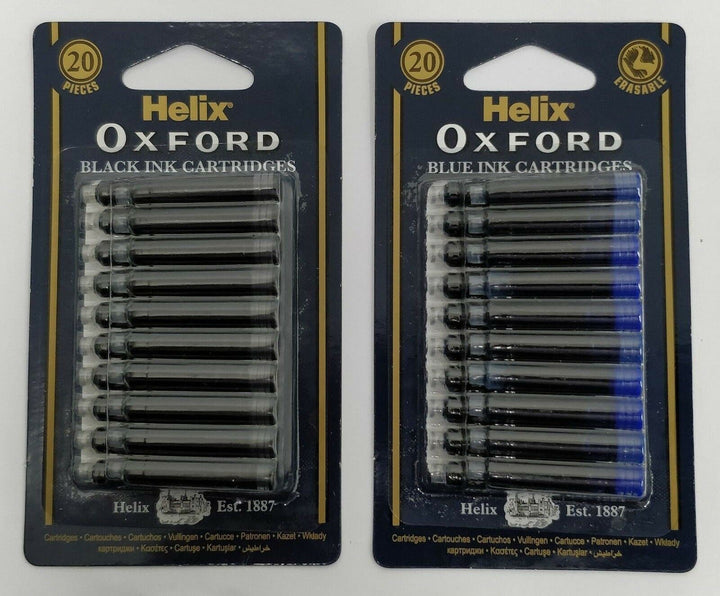 Helix Oxford Universal Blue Erasable & Black Refill Ink Cartridges Fountain Pen