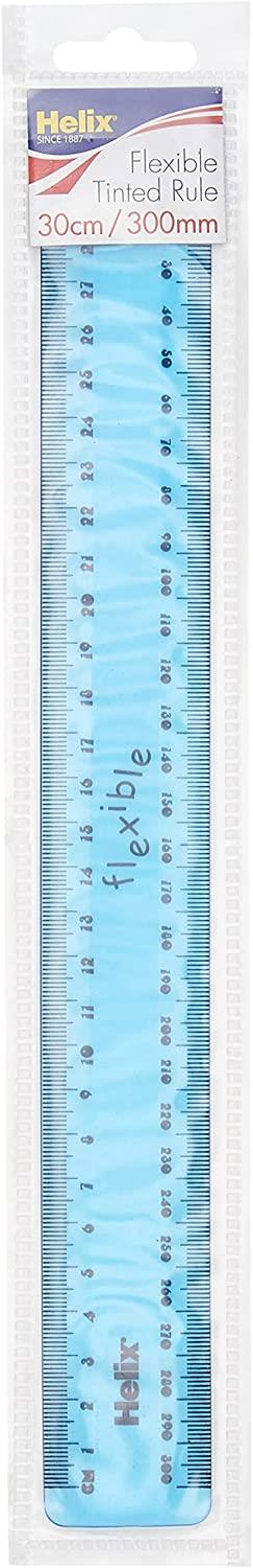 Helix Flexible Translucent Tinted or Solid Colours Plastic 30cm Ruler-7 colours