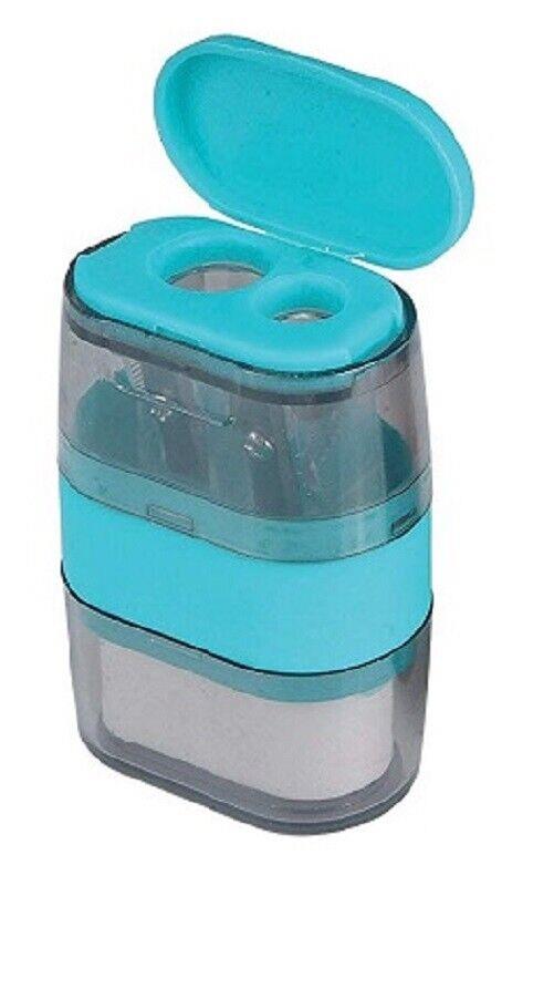 Helix Balance Duo Two Hole Pencil Sharpener and Eraser (Assorted Colours)