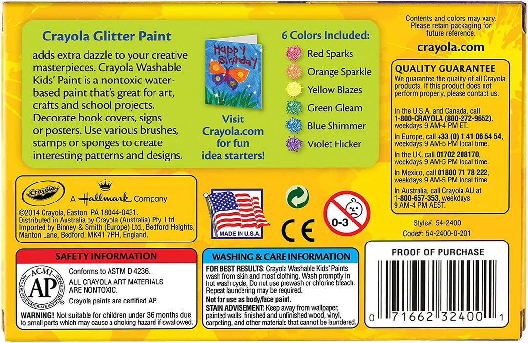 Crayola Glitter 6 Pack Washable Paint