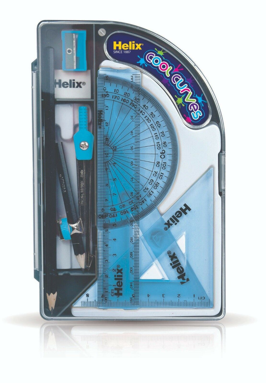 Helix Maths Set - Cool Curves Geometry Ruler Set Square Protractor School Set