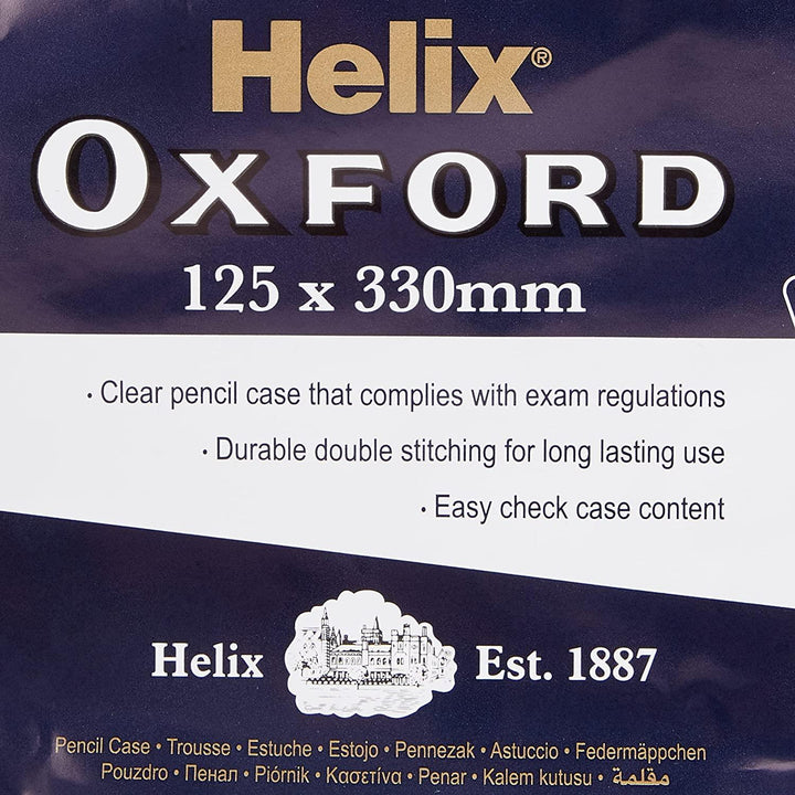 Helix Oxford PVC Clear Transparent Exam Pencil Case With Zip 125 X 330mm