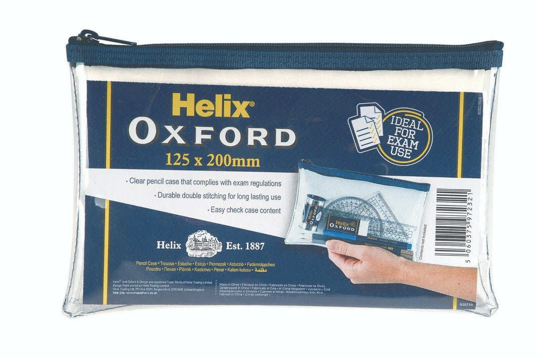 Helix Oxford Clear PVC Transparent Pencil Case Exam Approved 125 x 200MM