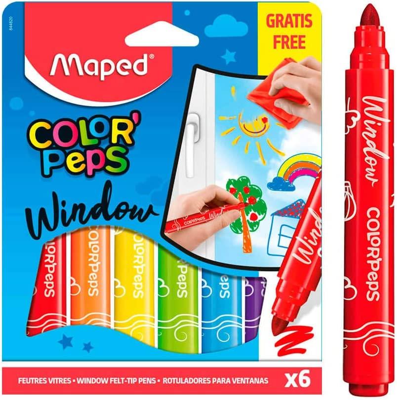 Maped Color'Peps Window Marker Felt Colouring Pens 6 Pack