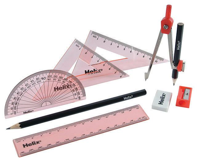 Helix Maths Set - Cool Curves Geometry Ruler Set Square Protractor School Set