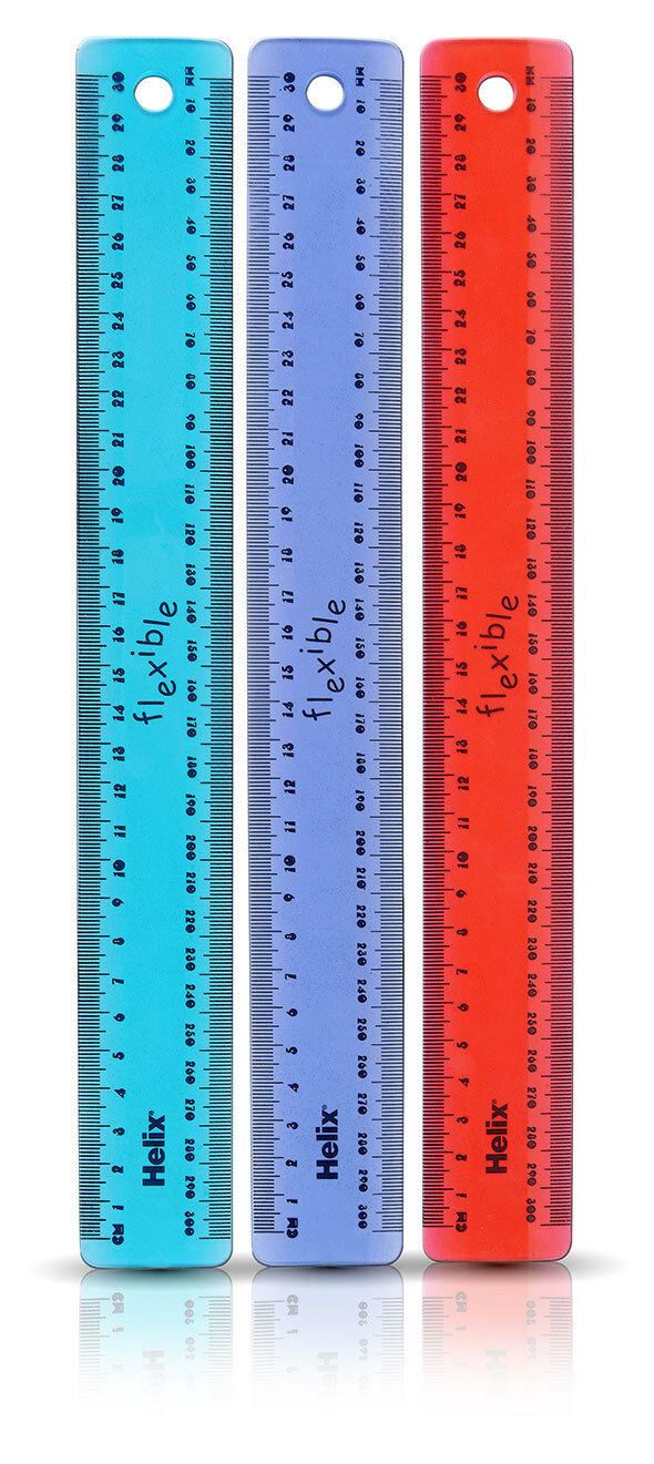 Helix Flexible Translucent Tinted or Solid Colours Plastic 30cm Ruler-7 colours