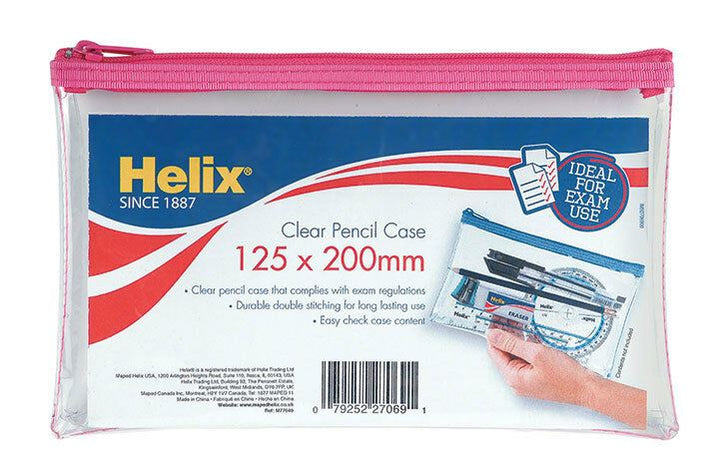 Helix Clear Pencil Case - 125x200MM - Black, Blue or Pink Rim.