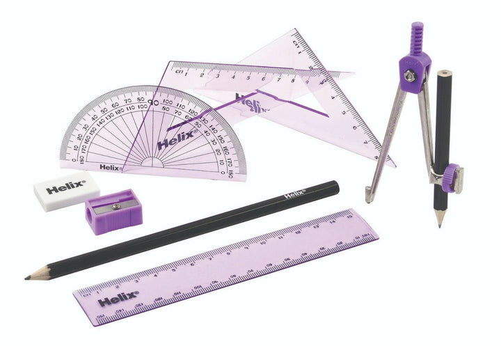 Helix Maths Set - Cool Curves Geometry Ruler Set Square Protractor School Set