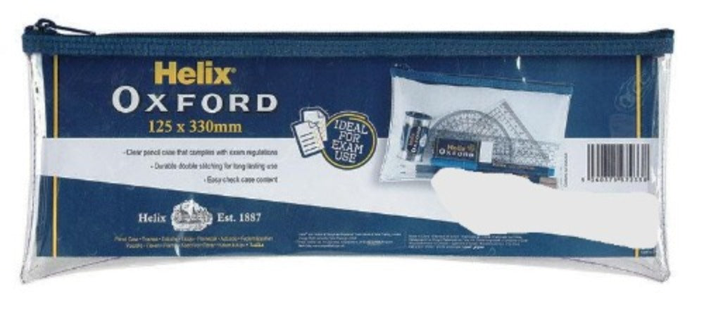 Helix Oxford PVC Clear Transparent Exam Pencil Case With Zip 125 X 330mm