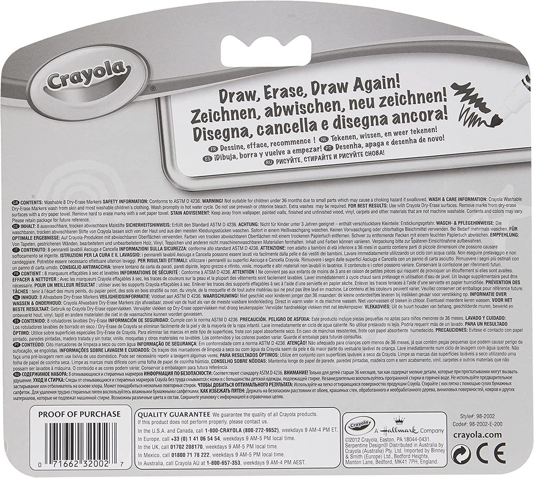 Crayola Washable Dry Erase Markers Felt Tip Pens Whiteboard 8 Pack