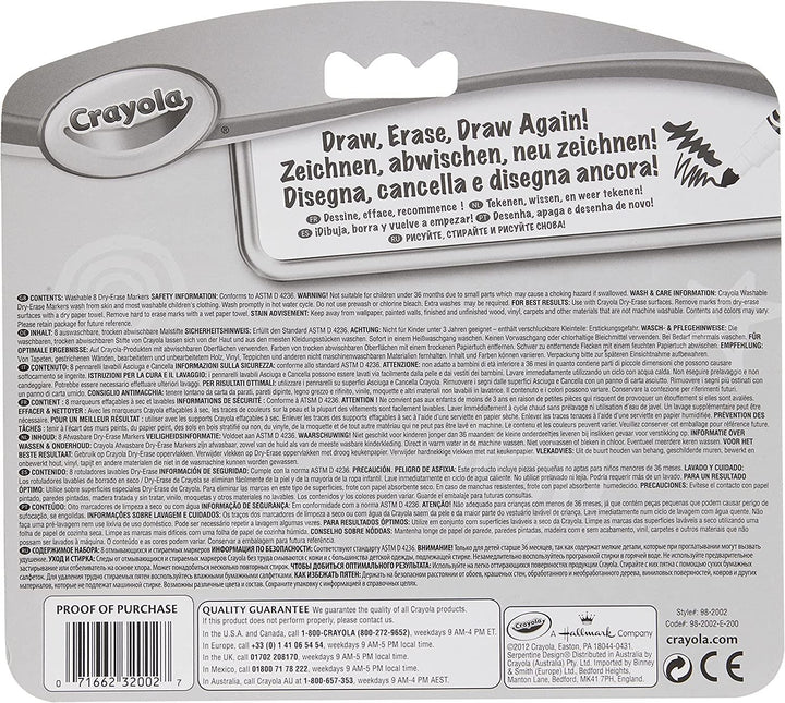 Crayola Washable Dry Erase Markers Felt Tip Pens Whiteboard 8 Pack