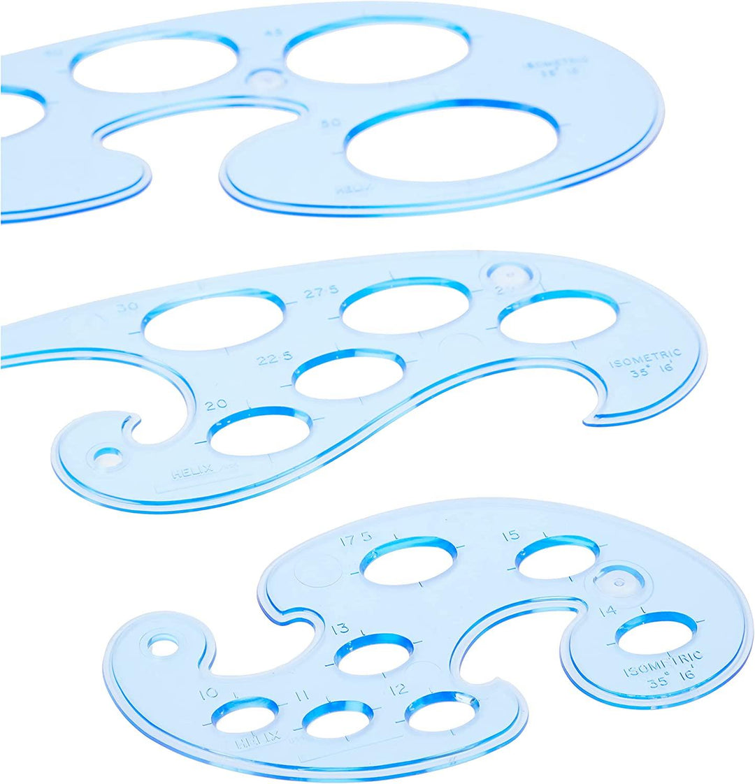 Helix French Curves And Ellipse Templates Blue Tint 3 Pack