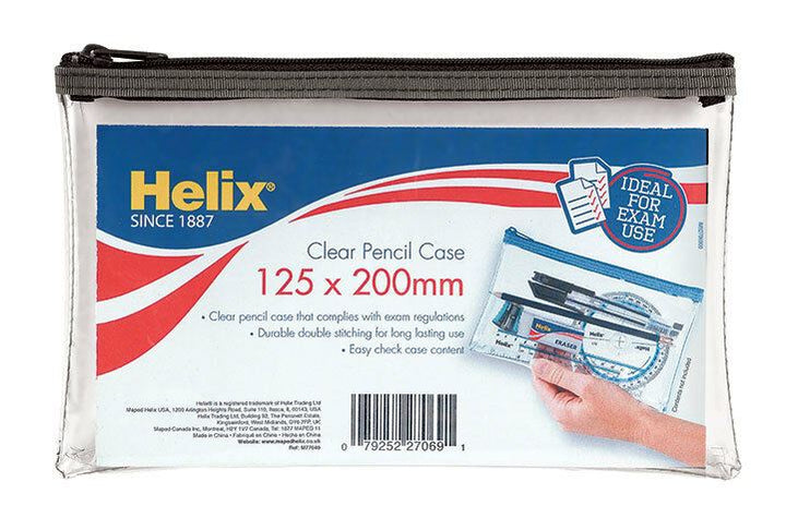 Helix Clear Pencil Case - 125x200MM - Black, Blue or Pink Rim.