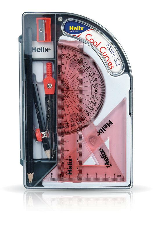 Helix Maths Set - Cool Curves Geometry Ruler Set Square Protractor School Set